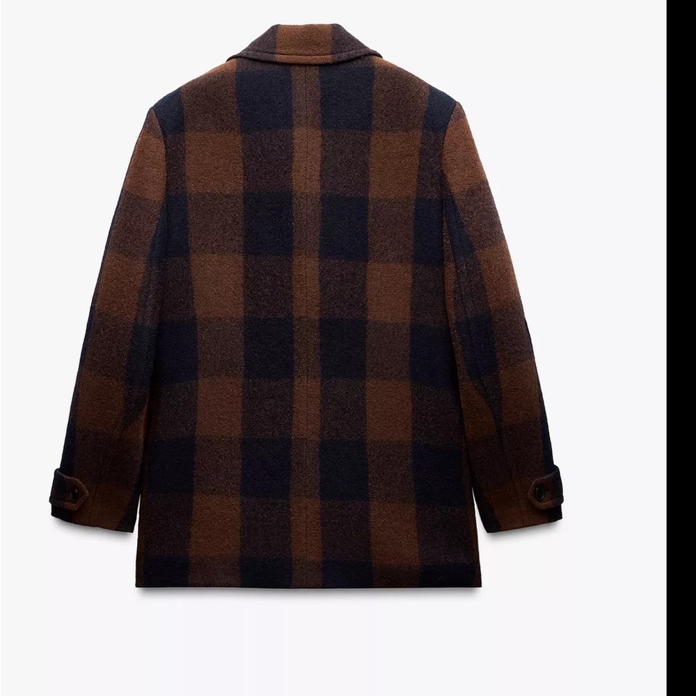 NWT Zara Manteca Wool Jacket Coat Size Large Brown Blue 2168/708 fall collection - Picture 9 of 11